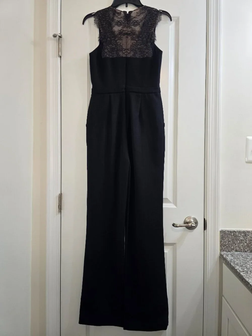 BCBG Max Azria Josef Lace Cut Out Wide Leg Jumpsuit - Black and Nude - Picture 4 of 6